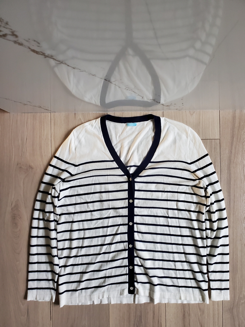J. McLaughlin Cardigan Womens Medium‎ Navy & White Striped Button Front Sweater